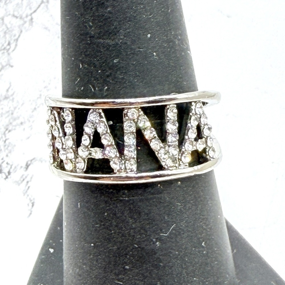 NANA Silver Tone‎ Rhinestone Name Ring Size 7.5 High Sparkle See VIDEO